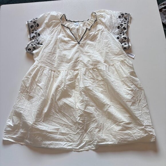 NWT Old Navy embroidered Mini Swing Dress Open Neck Cotton Flutter Empire Waist - Picture 2 of 15